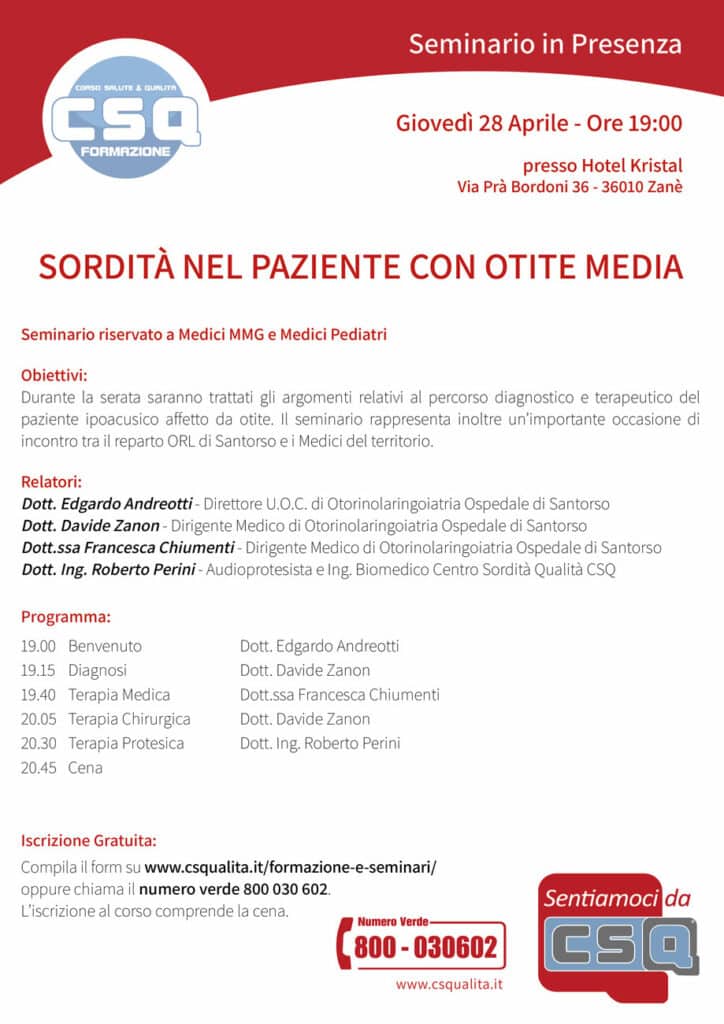 Seminario In Presenza – Sordita’ Nel Paziente Con Otite Media