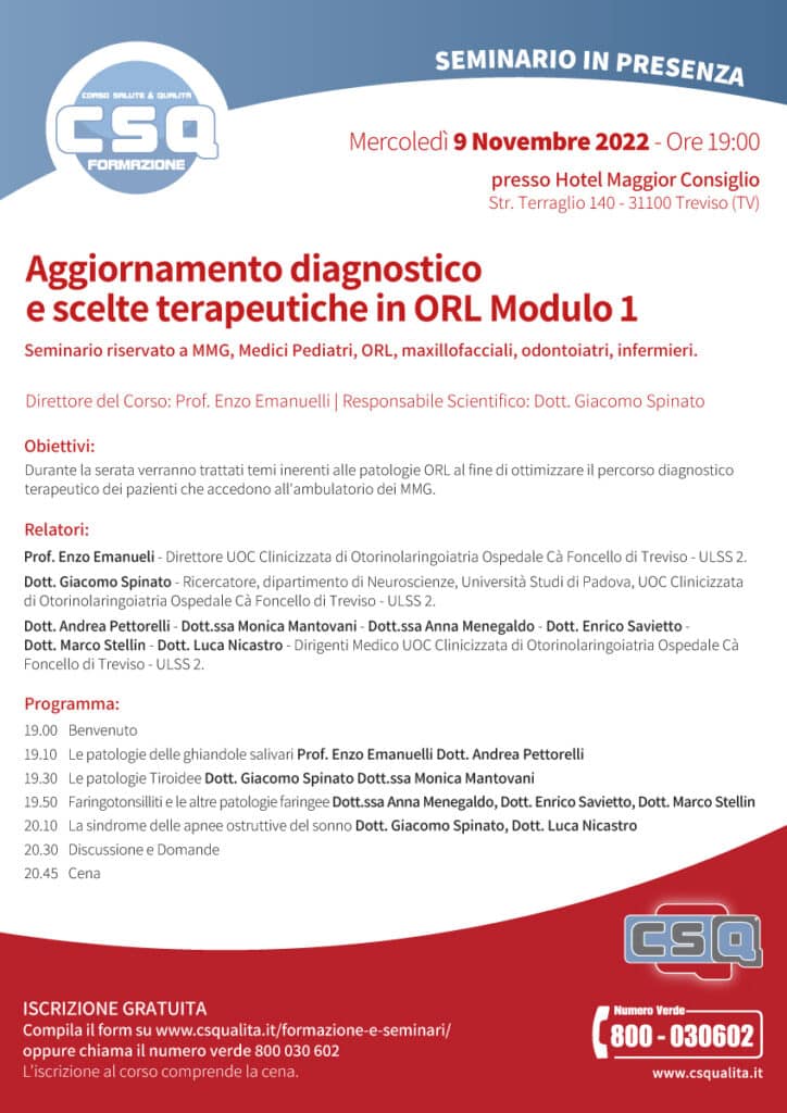 Aggiornamento Diagnostico E Scelte Terapeutiche In Orl Modulo 1