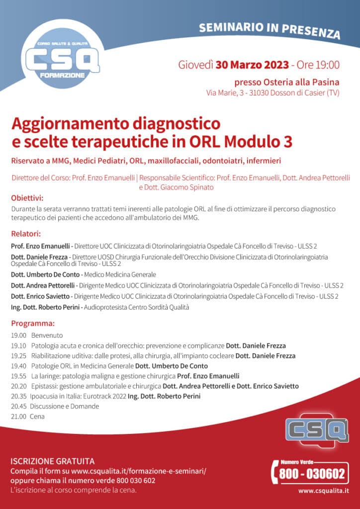 Aggiornamento Diagnostico E Scelte Terapeutiche In Orl Modulo 3